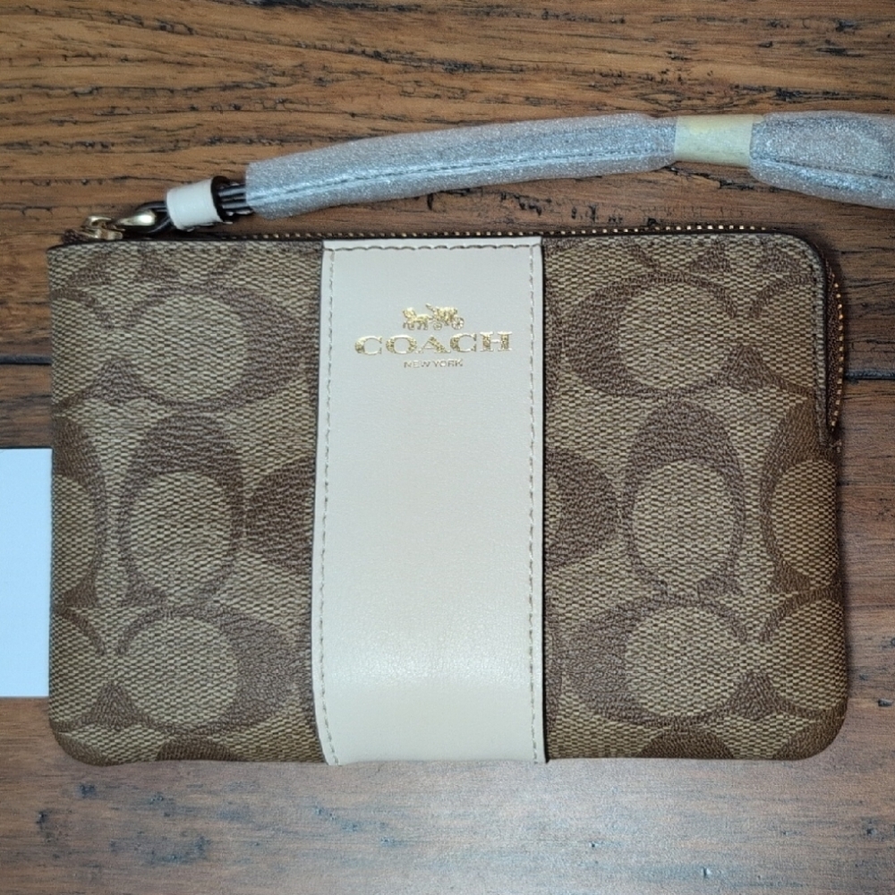 Coach Tan and Cream Signature Wristlet
